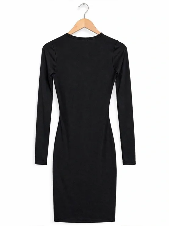 Black Bodycon Cutout Dress Long Sleeve Minimalist Chic Night Out Dress S/M - Picture 3 of 8
